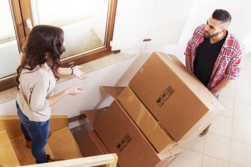 Boxes and office equipment prepared for a business move